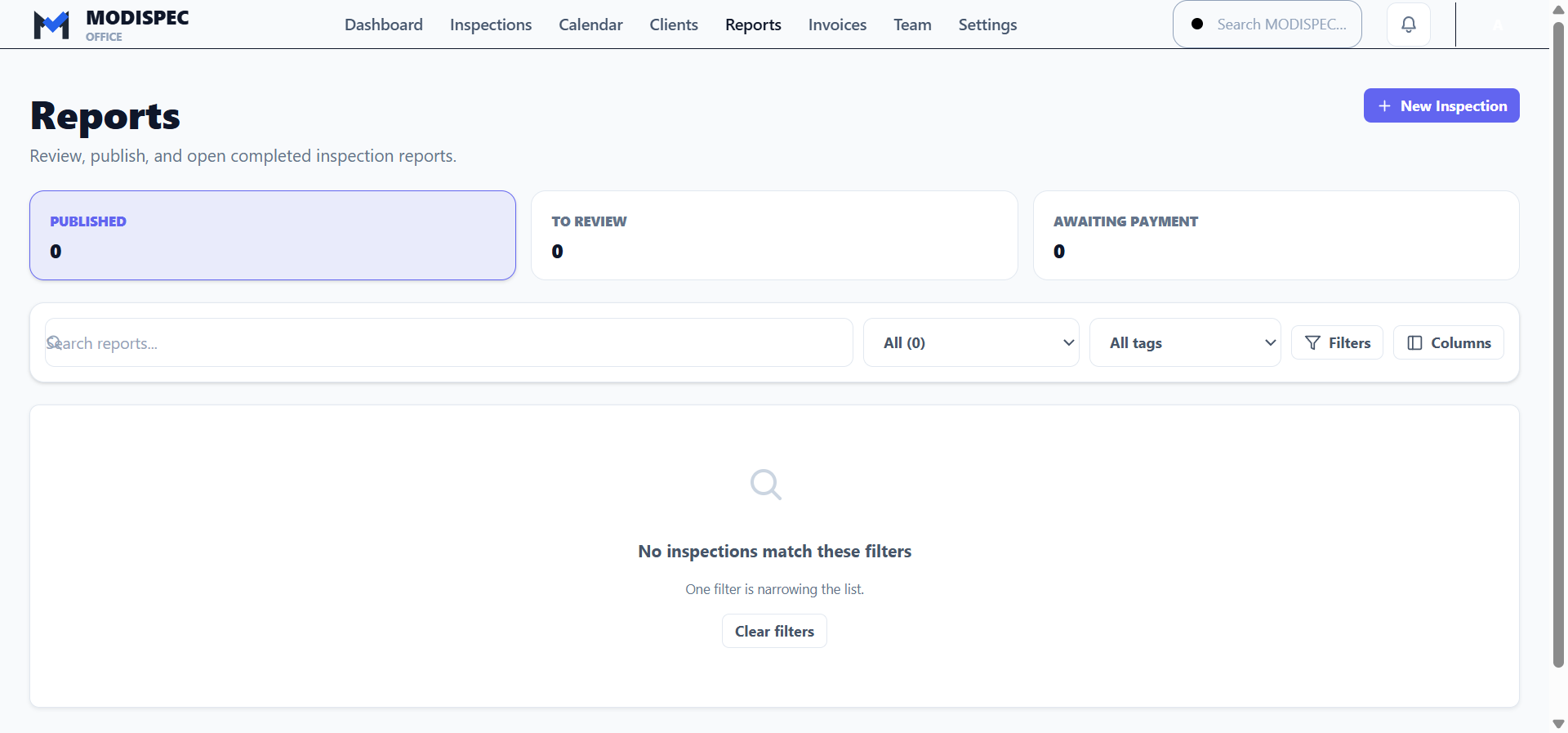 MODISPEC Reports workspace